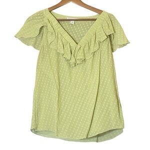 Banana Republic Women’s Green Ruffled Silk Short Sleeve Blouse Medium Y2K